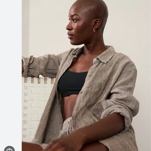 Athleta Retreat 100% Linen Top Button Down Collar Size Small Brown